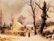 George Henry Durrie Winter Scene in New England oil painting on canvas